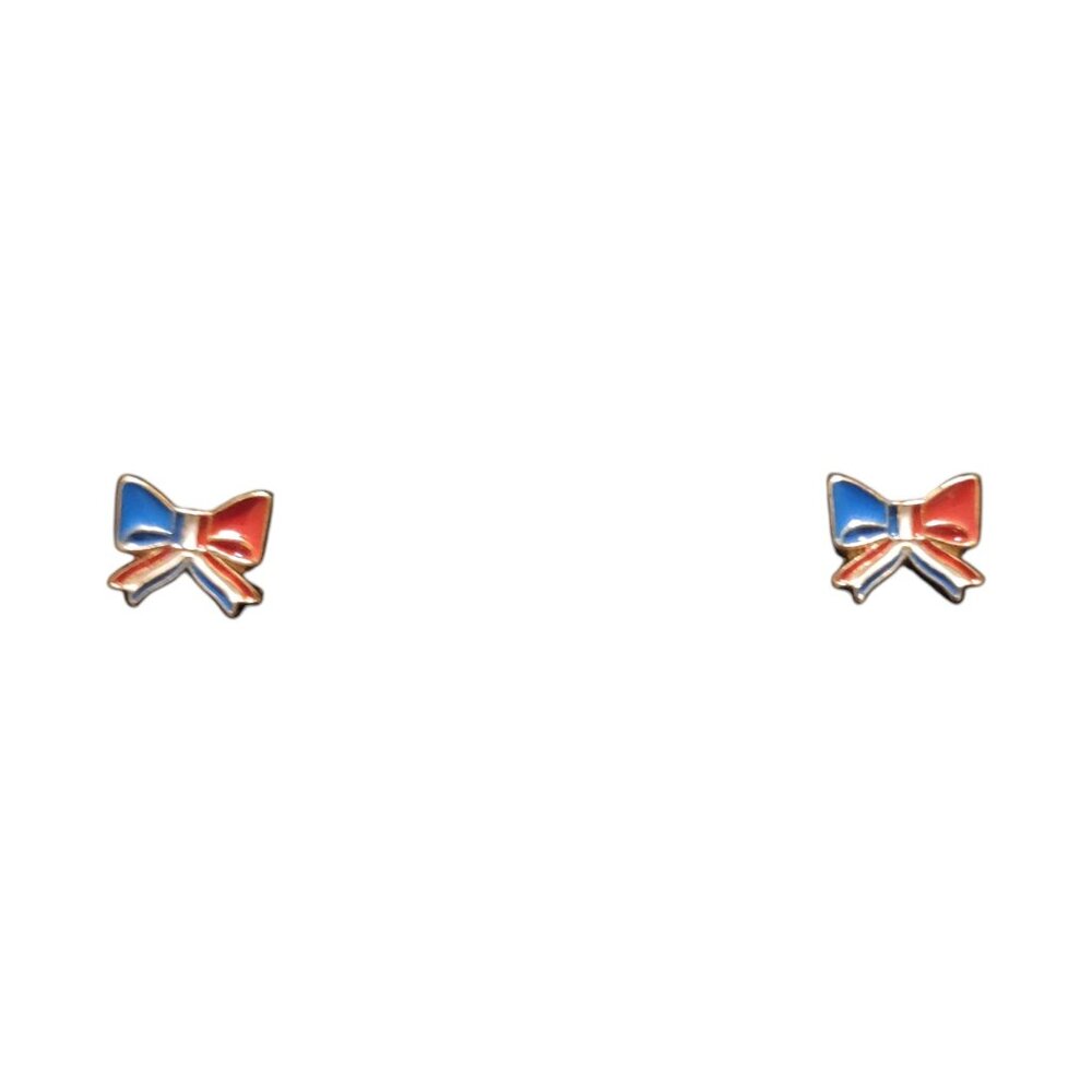 Small Bow (Red, White, and Blue) Gold Stud Earrings New without Tags NWOT